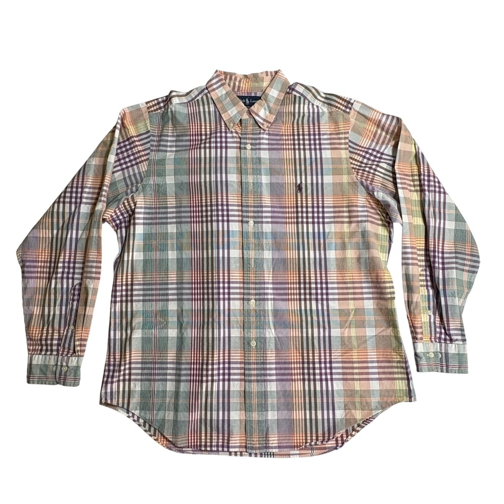 Ralph Lauren XL Multicolor Men's Plaid Shirt Classic Vibrant‎ SS1 Orange Purple